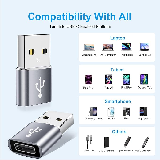 USB to USB C Adapter 20 Pack, USB A to USB C Adapter, C Female to A Male - Image 4