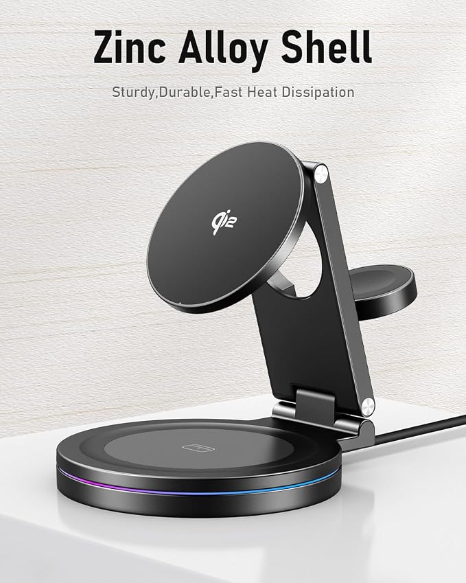 2025 Upgraded Qi2 Foldable 360º Rotatable Zinc Alloy 3 in 1 Magnetic Wireless - Image 3