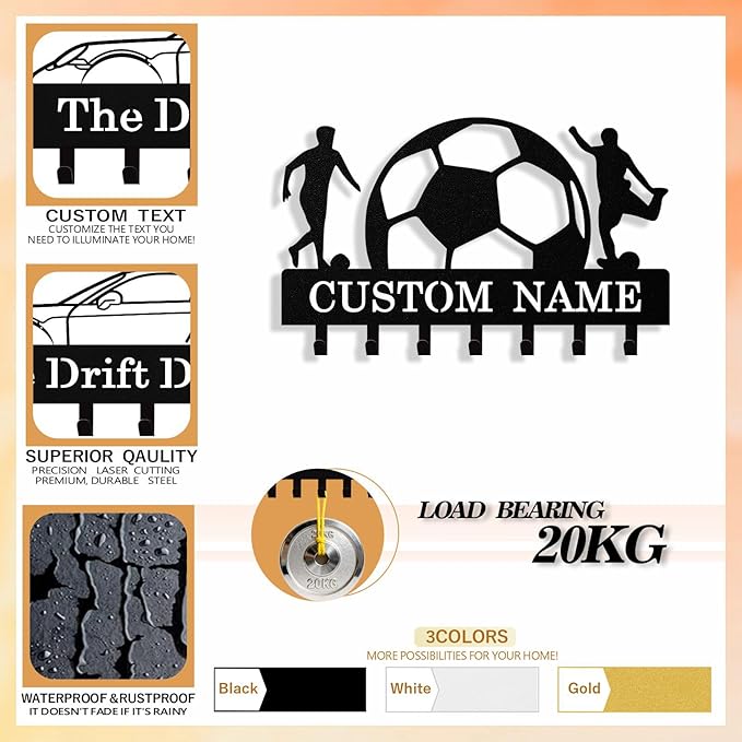 Personalized Football Key Holder Wall Mount, Custom Metal Key Rack Key Holder - Image 5
