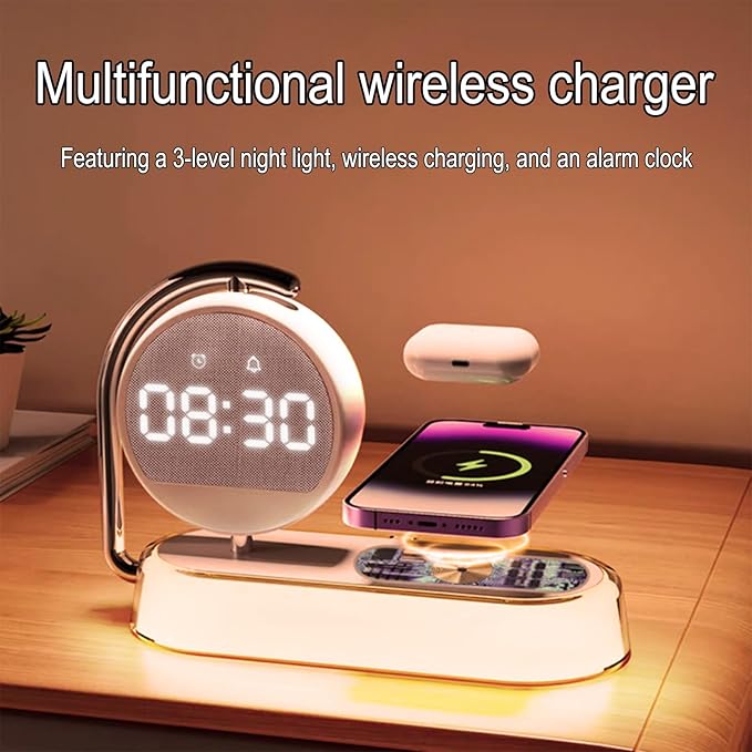 3-in-1 Wireless Charger with Digital Clock Display, 15W Fast Charging Station - Image 2
