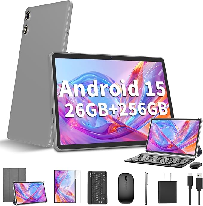 Android 15 Tablet 10 Inch, 26GB RAM+256GB ROM/2TB Expandable Tablet, 2 in 1 by Unknown