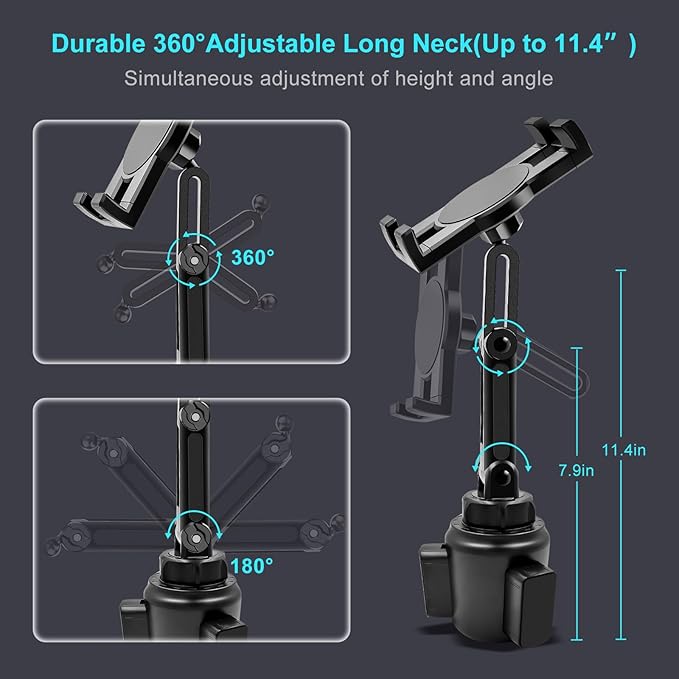Cup Holder Car Tablet Mount, 360° Adjustable 2-Arm Stand Holder - Image 6