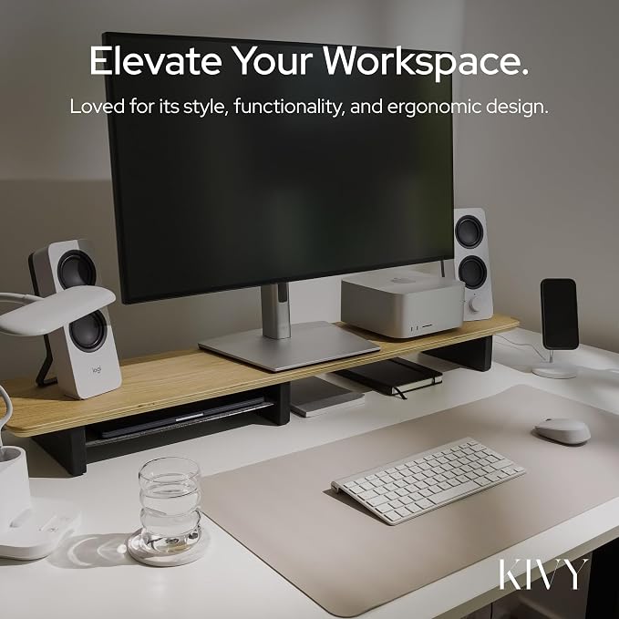 KIVY Dual Monitor Riser With Integrated Metal Shelf - Image 7