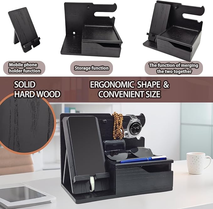 3-in-1 Wood Phone Docking Station Organizer - Image 5