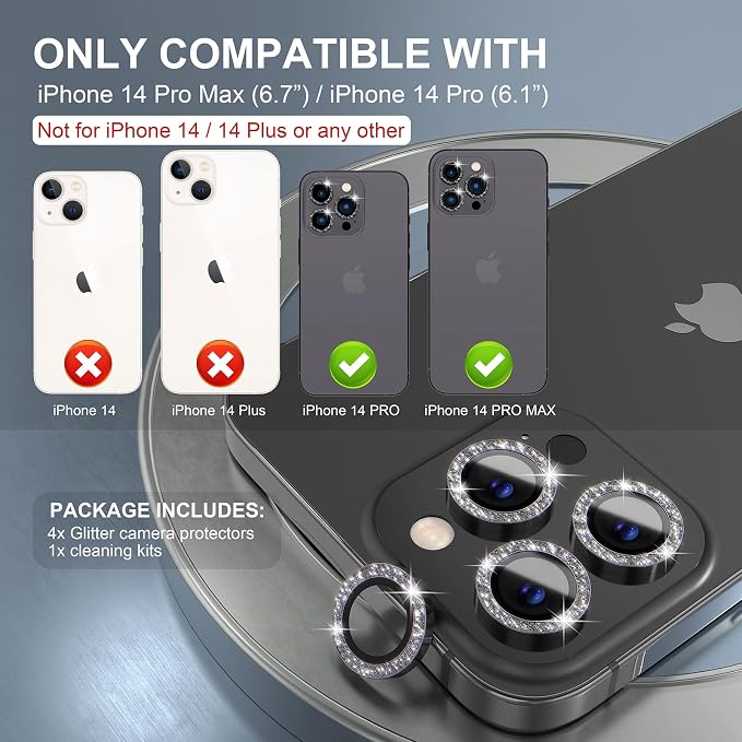 Choiche [3+1 for iPhone 14 Pro/iPhone 14 Pro Max Camera Lens Protector Bling - Image 2