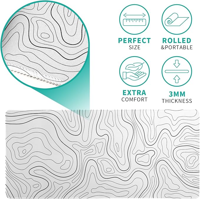 Topographic Contour White Gaming Mouse Pad XL Geographic Map Lines Extended Big - Image 5