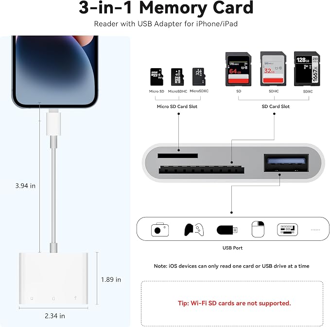 SD Card Reader for iPhone iPad, Micro SD Card Reader Memory Card Reader - Image 3