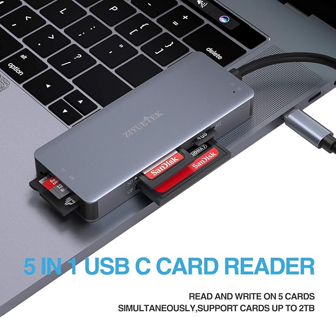 USB C SD Card Reader, 5- in-1 Aluminum Thunderbolt 3 Memory Card Reader - Image 5