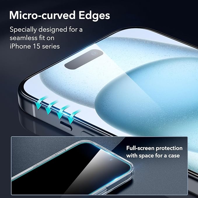 ESR 3+1 Pack for iPhone 15 Plus Screen Protector, 3 Black Edge Tempered-Glass - Image 3