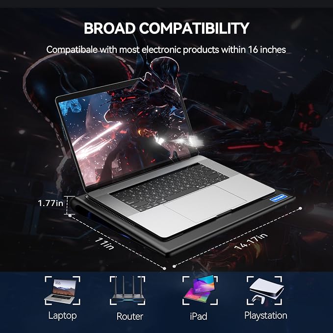 TECKNET Laptop Cooling Pad, Gaming Laptop Cooling Stand, Wind Speed Adjustable - Image 5