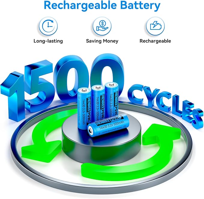 Henreepow LiFePo4 Battery 14430, 3.2v Rechargeable Solar Batteries, 500mAh - Image 6
