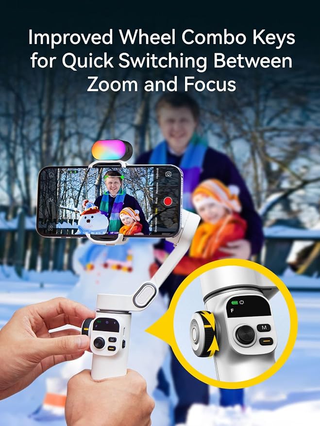 Gimbal Stabilizer for iPhone w/RGB Magnetic Fill Light, Foldable Gimbal w/7.8' - Image 7