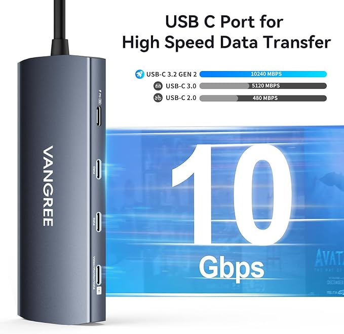 USB C Video Output Hub, 3 USB-C & 2 USB-A 3.2 10Gbps Ports, 4K@60Hz HDMI - Image 3