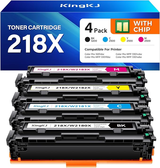 218X Toner Cartridges Set with chip 4-Pack 3301fdw Replacement by KingKJInkToner