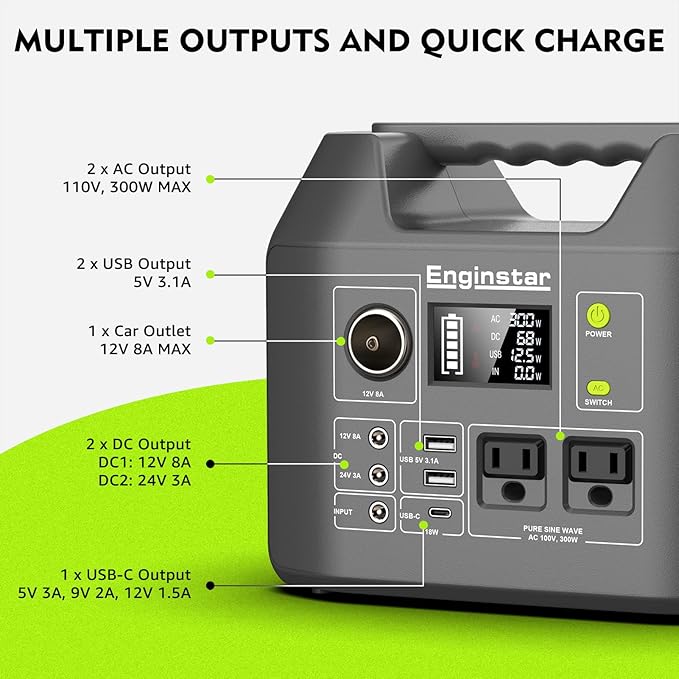 EnginStar Solar Generator, 300W Portable Power Station, 296Wh Lithium Battery - Image 4