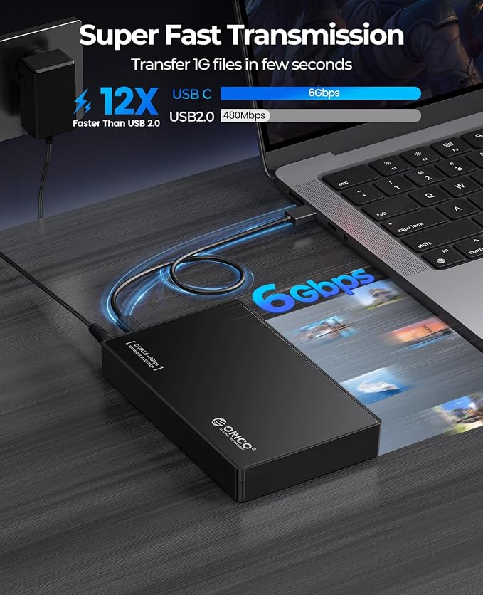 ORICO 3.5" External Hard Drive Enclosure SATA III to USB3.1 Type C - Image 2