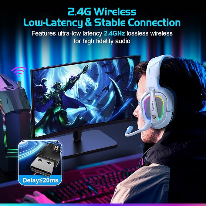 FC200 Wireless Gaming Headset for PS5, PS4-2.4GHz USB Foldable Headphones - Image 4