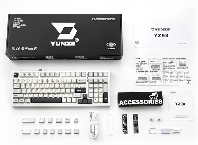 YUNZII YZ98 Gasket Mechanical Keyboard, 99 Key Hot Swappable BT5.0/2.4G/USB-C - Image 8