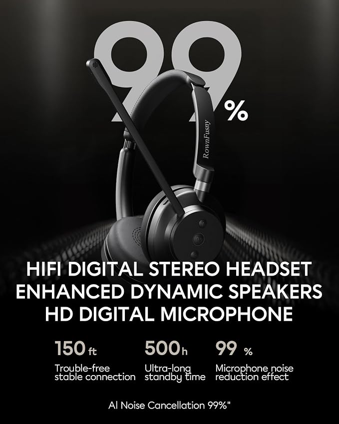 Wireless Headset with Mic for Work, Advanced Noise Reduction Microphone - Image 2