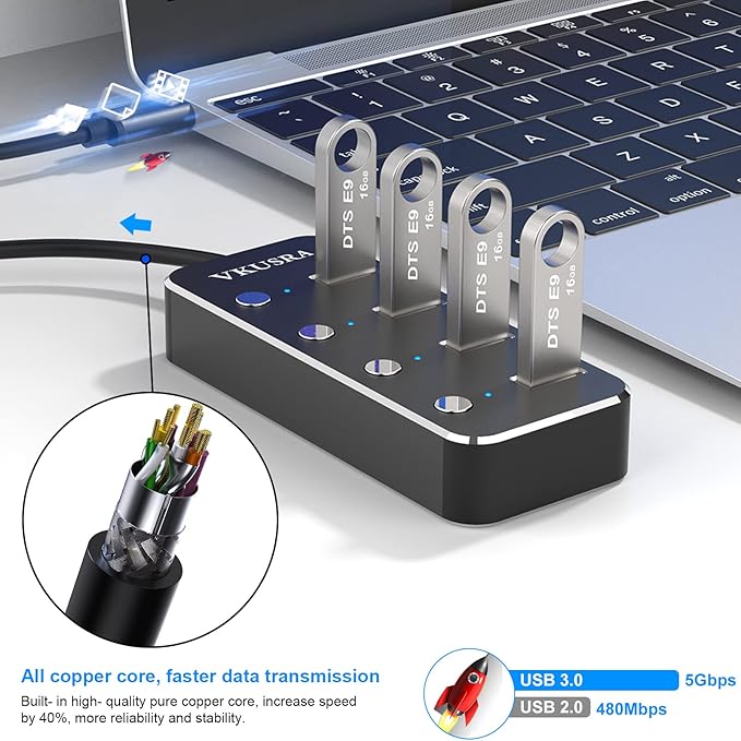 USB Hub, VKUSRA 4 Port USB 3.0 Hub Splitter - Image 3
