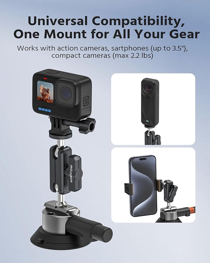 3" Suction Cup Mount Kit for Action Cams/Phone/360 Camera/DSLR Comes - Image 3