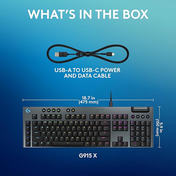 Logitech G915 X Wired Mechanical Gaming Keyboard, Double-Shot PBT Keycaps - Image 8