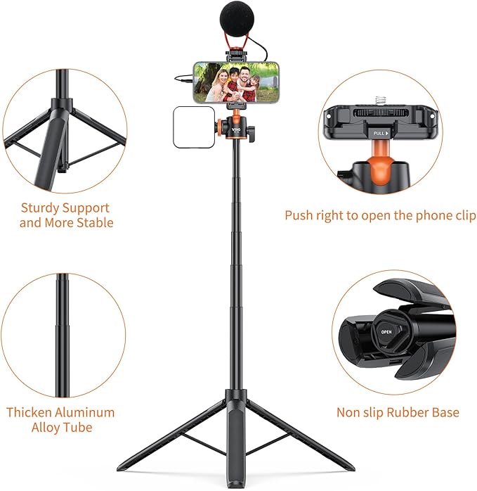 VRIG TP16 Camera Tripod, 55 inch Extendable Phone Selfie Stick Camera Tripod - Image 5