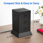 Power Strip Tower with Multiple Outlets, 10 Ft Extension Cord Flat Plug with 12 - Image 7