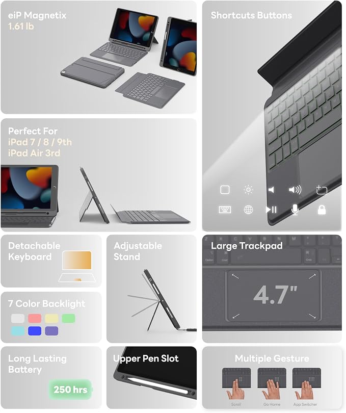 EIP Bluetooth Keyboard Case for iPad 10.2 inch & iPad Air 10.5 inch, 10.2 - Image 7