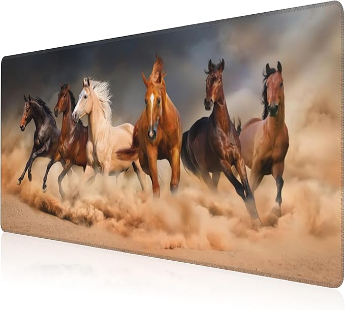 Mouse Pad, Large Running Horse Herd Desk Mat, Extended Non-Slip Gaming Keyboard by NIYLYNSYN