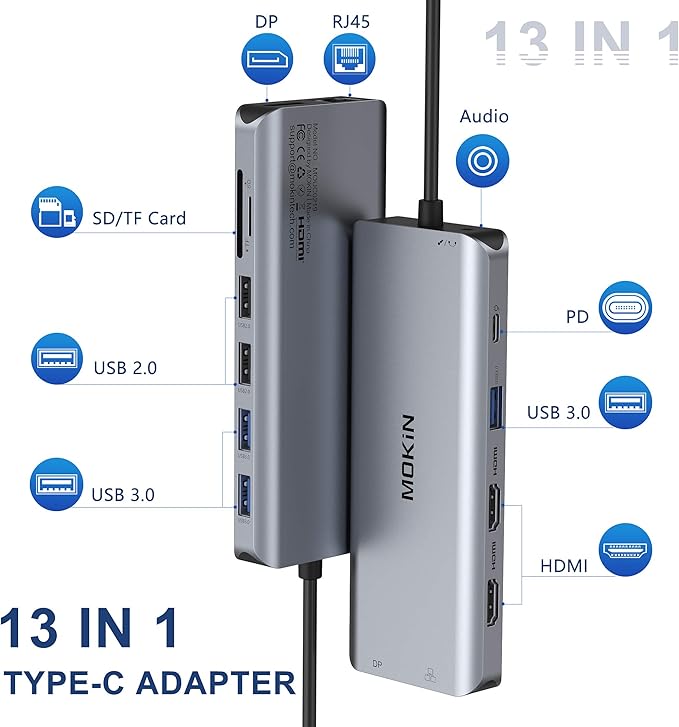 USB C Docking Station Dual Monitors 13 in 1 Triple Display USB C Hub - Image 2