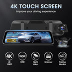 4K WiFi Rear View Mirror Camera 10’’ Mirror Dash Cam Front and Rear w Super - Image 2