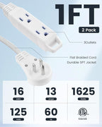 SURAIELEC 1FT Extension Cord, 360° Rotating Flat Plug Extension Cord Flat Wall - Image 2
