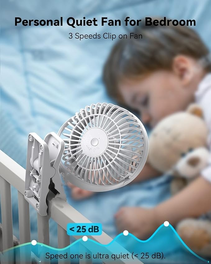 Portable Clip-on Fan 10000mAh Rechargeable Battery Powered – 3-Speed Quiet Desk - Image 7