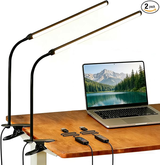2 Pack LED Clip On Reading Light, Desk Lamp by Unknown