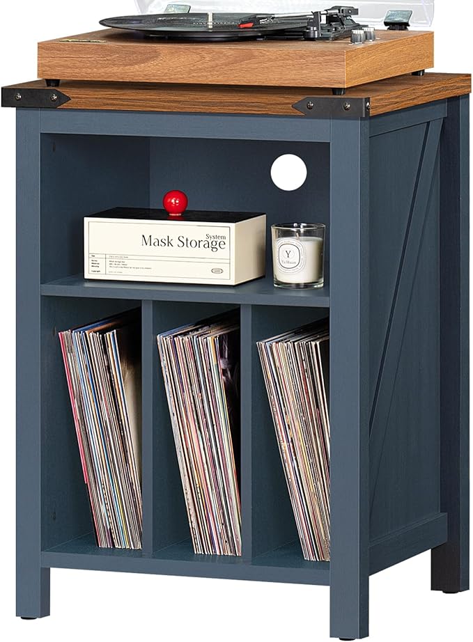 Record Player Stand with Vinyl Record Storage, Large Wood Turntable Stand by Joaxswe