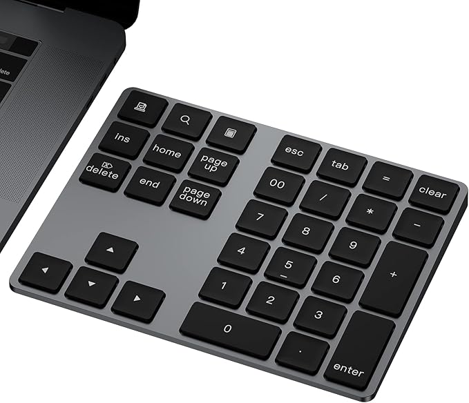 Bluetooth Number Pad, Aluminum Rechargeable Numeric Keypad Wireless 34-Keys by JOYEKY