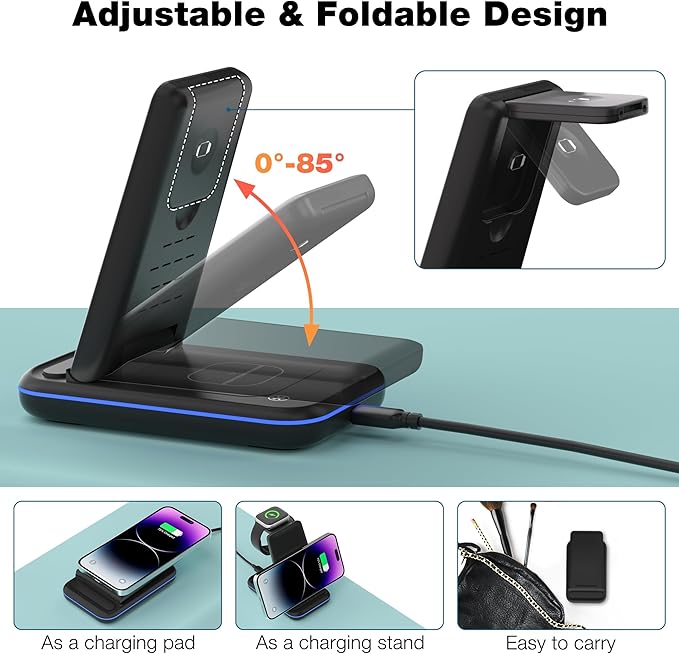 Wireless Charger for iPhone, Foldable 3 in 1 Fast Charging Station/Stand/Multi - Image 5