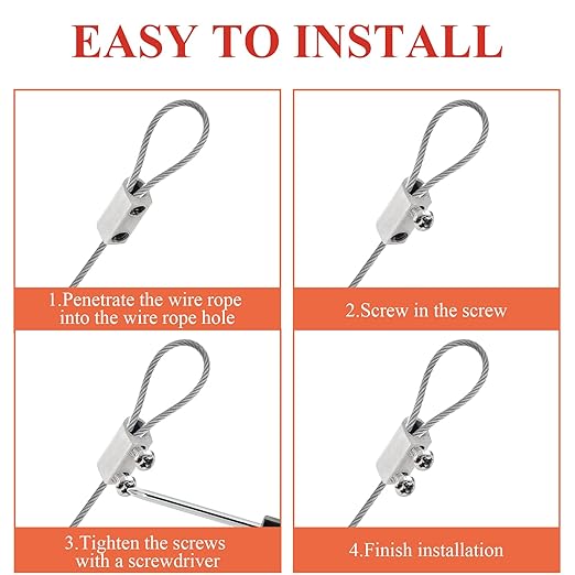 Biaungdo 12 Pcs Stainless Steel Wire Rope Cable Clamp, Adjustable New Upgrade - Image 4