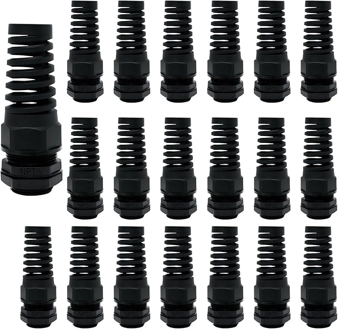 LeMotech 20Pcs NPT 1/2" IP68 Waterproof Cable Gland Flex Spiral Strain Relief by LeMotech