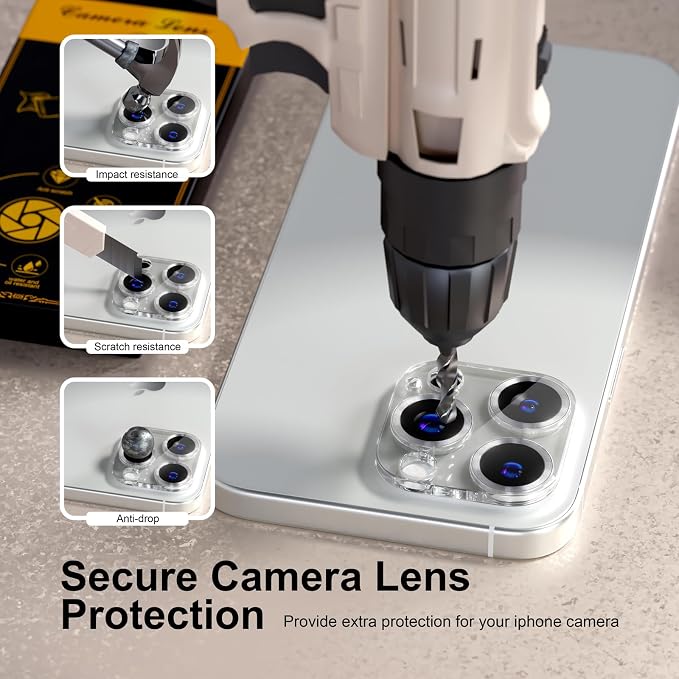 beuxece for 6 Pack iPhone 15 Pro/iPhone 15 Pro Max Camera Lens Protector 9H - Image 3
