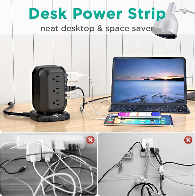 Power Strip Tower with USB Ports-AiJoy Surge Protector with 12 AC Outlet and 4 - Image 5