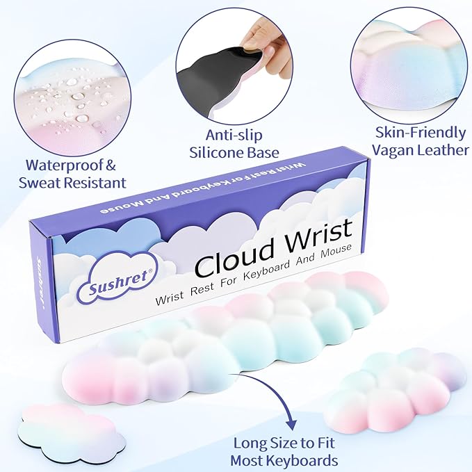 Cloud Wrist Rest Keyboard, Cloud Keyboard Wrist Pad Set - Image 5