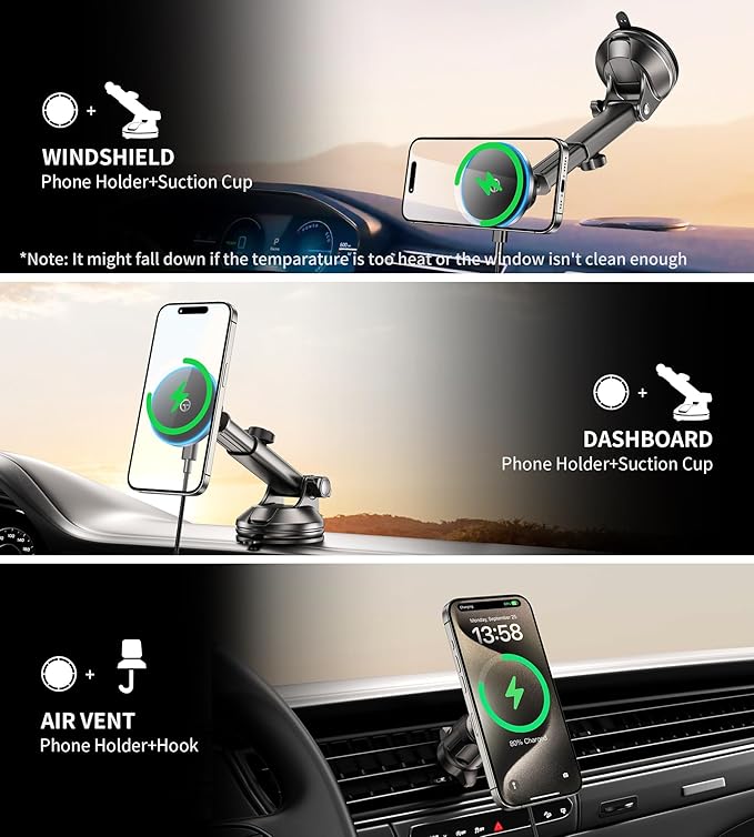 for MagSafe Car Mount Charger Dash/Windshield/Vent Wireless Car Charger with - Image 3
