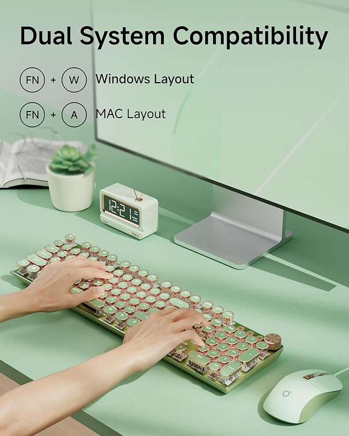 SEUNKWANG Wired Typewriter Keyboard and Mouse Combo, Retro Mechanical Keyboard - Image 3