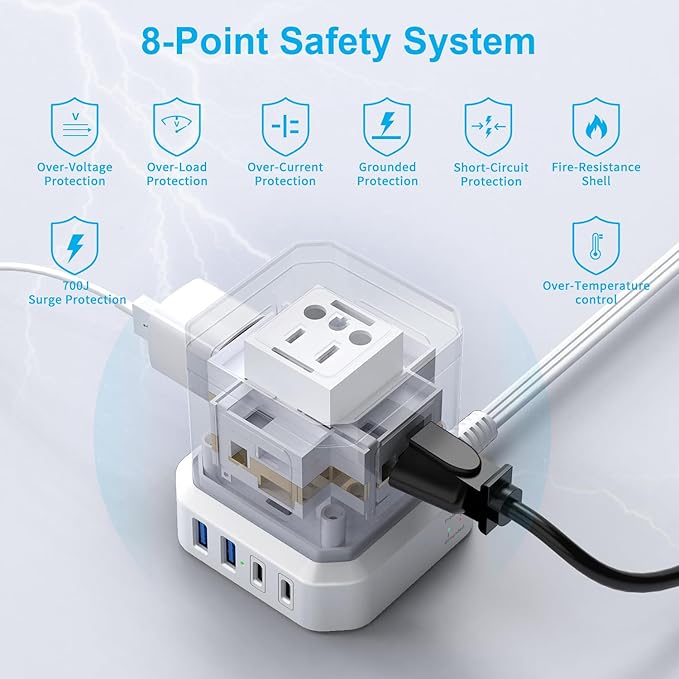 TOPREK Power Strip 25 FT Extra Long Extension Cord | Flat Plug Surge Protector - Image 8