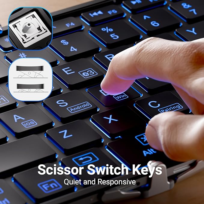 iClever Backlit Foldable Keyboard, BK05 Wireless Folding Keyboard - Image 4