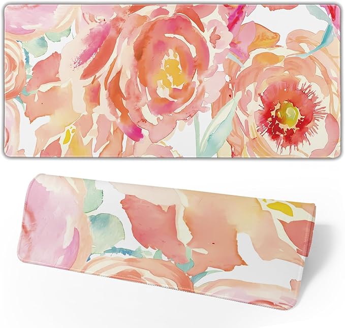 Pink Flower Large Mouse Pad Extended Gaming Mousepad 31.5 x 11.8 Inch by Brecoy