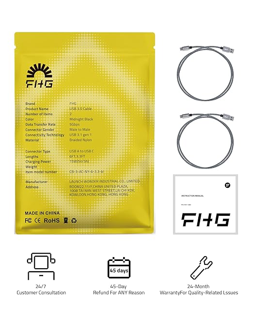 FHG 6FT 3.3FT USB 3.0 to USB C Cable 2Pack, High-Speed Transfer of 1GB in 2sec - Image 7