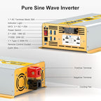 XWJNE 2000W Pure Sine Wave Power Inverter 24V DC to 120V GFCI AC Converter - Image 5